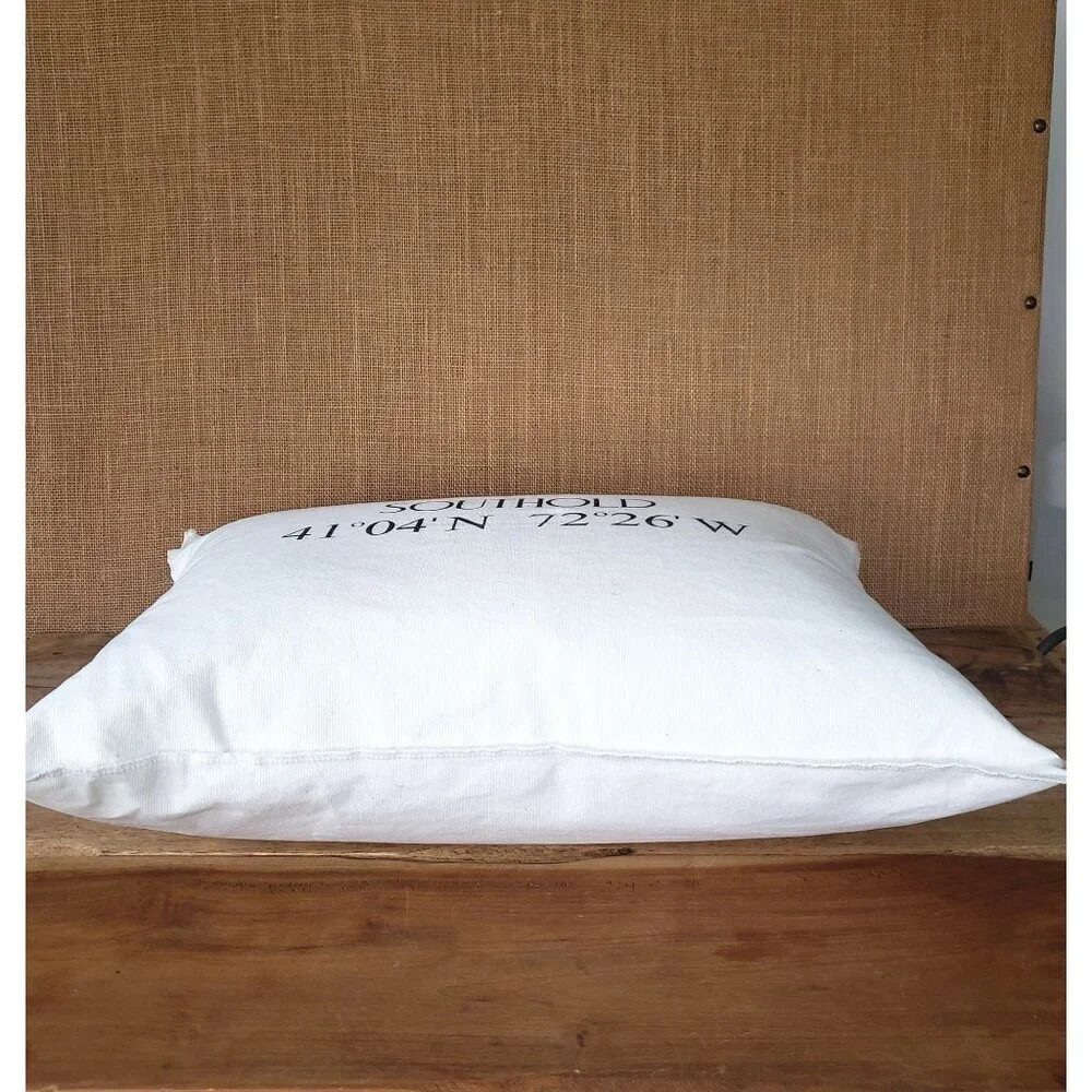 Southold LI Nautical Map Coordinates White Cotton Canvas Down Pillow Beach House